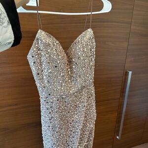 Strapless Sequin Party Dress in Silver